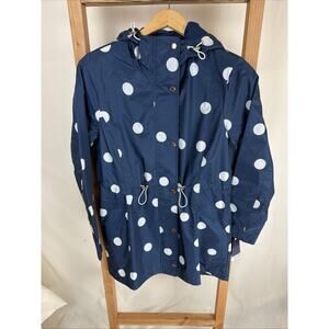 NWT Galleria Blue Polka Dot Zip & Snap Hood Drawstring Rain Coat #0941 Size SM
